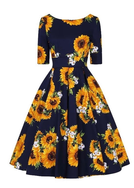 Navy blue sunflower on sale dress